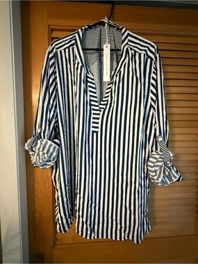 Jane and Delancey Navy & White Vertical-Stripe Tunic